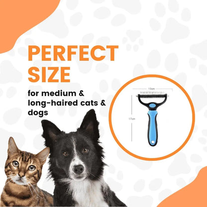 Stainless Steel Double-Sided Pet Detangling Comb for Dogs and Cats - Grooming Shedding Brush with Optimal Blade Spacing for Matting Reduction and Fur Removal