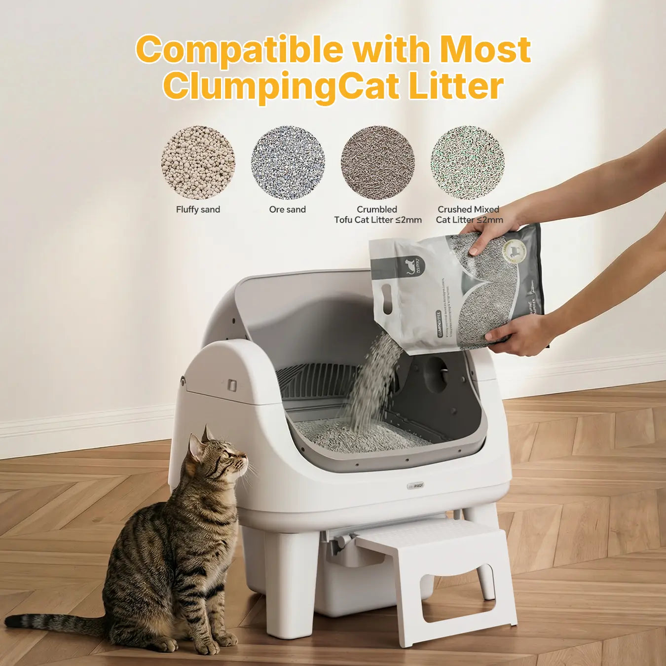 Petpivot Autoscooper 12 Lite Open Top Self-Cleaning Cat Litter Box with Automatic Operation, 7 Pairs of Safety Sensors, Anti-Pinch Protection, and Easy Access Step for Senior Cats