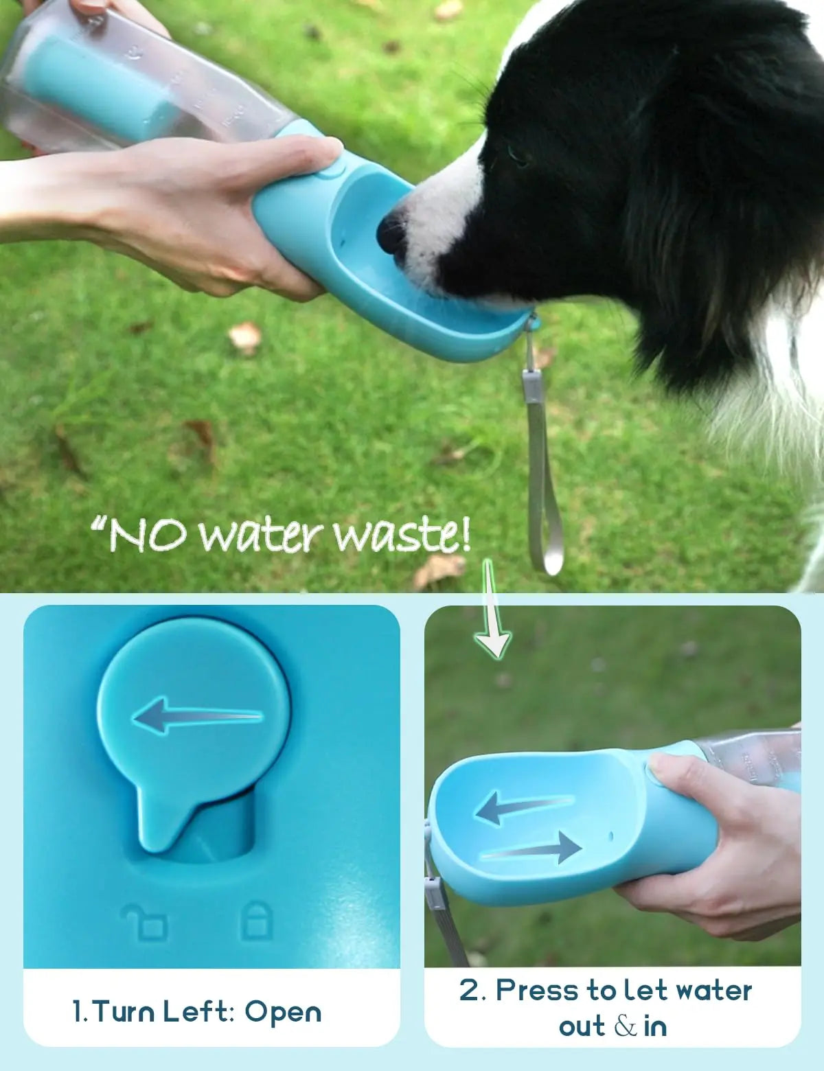 Portable Dog Water Bottle with 3-in-1 Travel Bowl, Food Treat Container, and Waste Bag Holder - 20oz, Blue