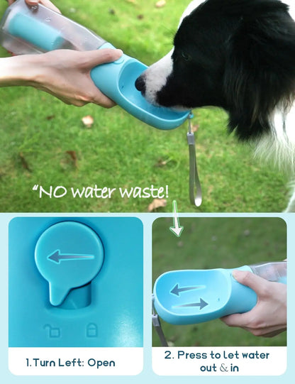 Portable Dog Water Bottle with 3-in-1 Travel Bowl, Food Treat Container, and Waste Bag Holder - 20oz, Blue