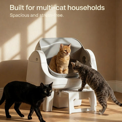 Petpivot Autoscooper 12 Lite Open Top Self-Cleaning Cat Litter Box with Automatic Operation, 7 Pairs of Safety Sensors, Anti-Pinch Protection, and Easy Access Step for Senior Cats