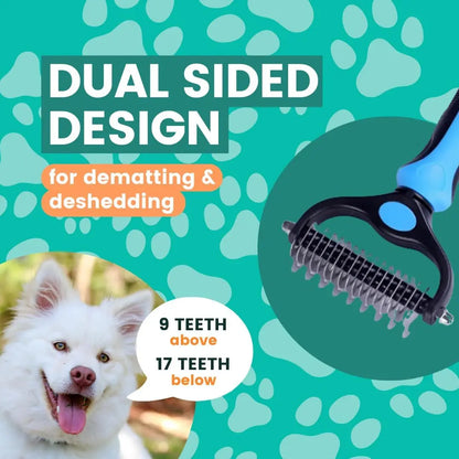 Stainless Steel Double-Sided Pet Detangling Comb for Dogs and Cats - Grooming Shedding Brush with Optimal Blade Spacing for Matting Reduction and Fur Removal