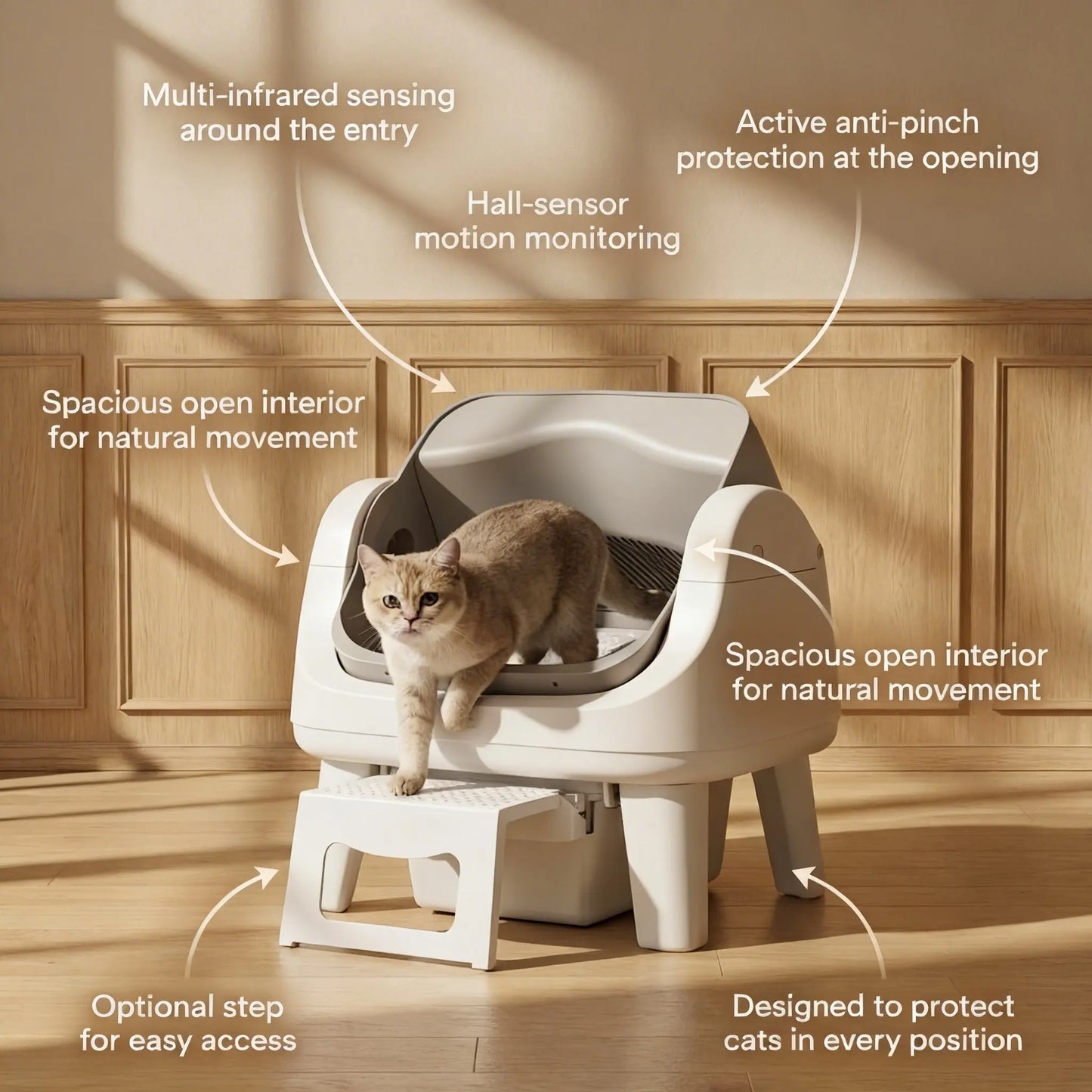 Petpivot Autoscooper 12 Lite Open Top Self-Cleaning Cat Litter Box with Automatic Operation, 7 Pairs of Safety Sensors, Anti-Pinch Protection, and Easy Access Step for Senior Cats