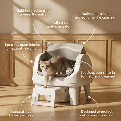 Petpivot Autoscooper 12 Lite Open Top Self-Cleaning Cat Litter Box with Automatic Operation, 7 Pairs of Safety Sensors, Anti-Pinch Protection, and Easy Access Step for Senior Cats