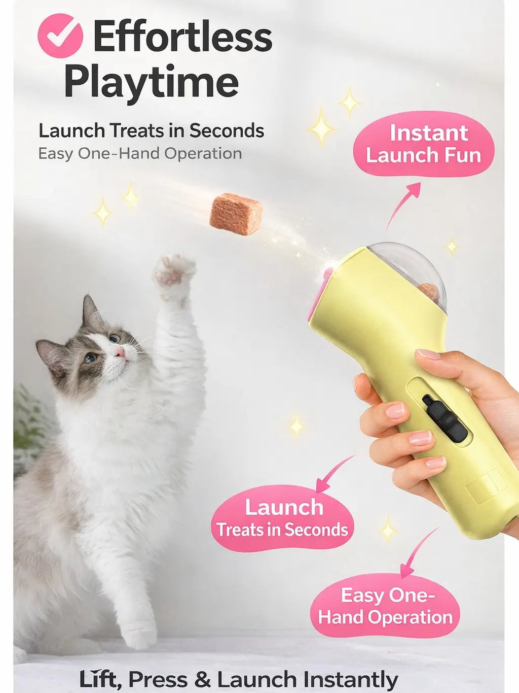 Portable Interactive Pet Treat Launcher - Handheld Press-To-Launch Snack Shooter Toy for Dogs & Adult Cats, Fun Training, Enrichment Playtime, Cat Snack Accessory,Summervibes