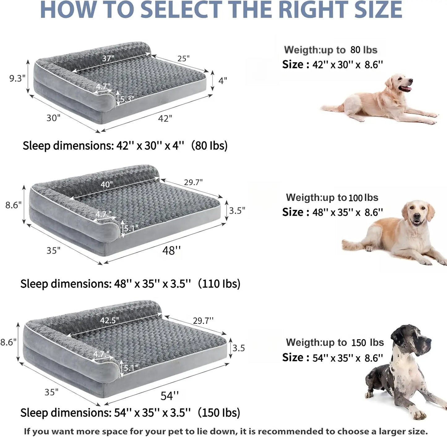 Orthopedic L-Shaped Dog Bed for Large Dogs - Waterproof Sofa with Velvet Top, Pressure Relief Orthopedic Foam, Joint Support, Removable Washable Cover, Self-Warming Soft Surface, Non-Slip Bottom,Summervibes