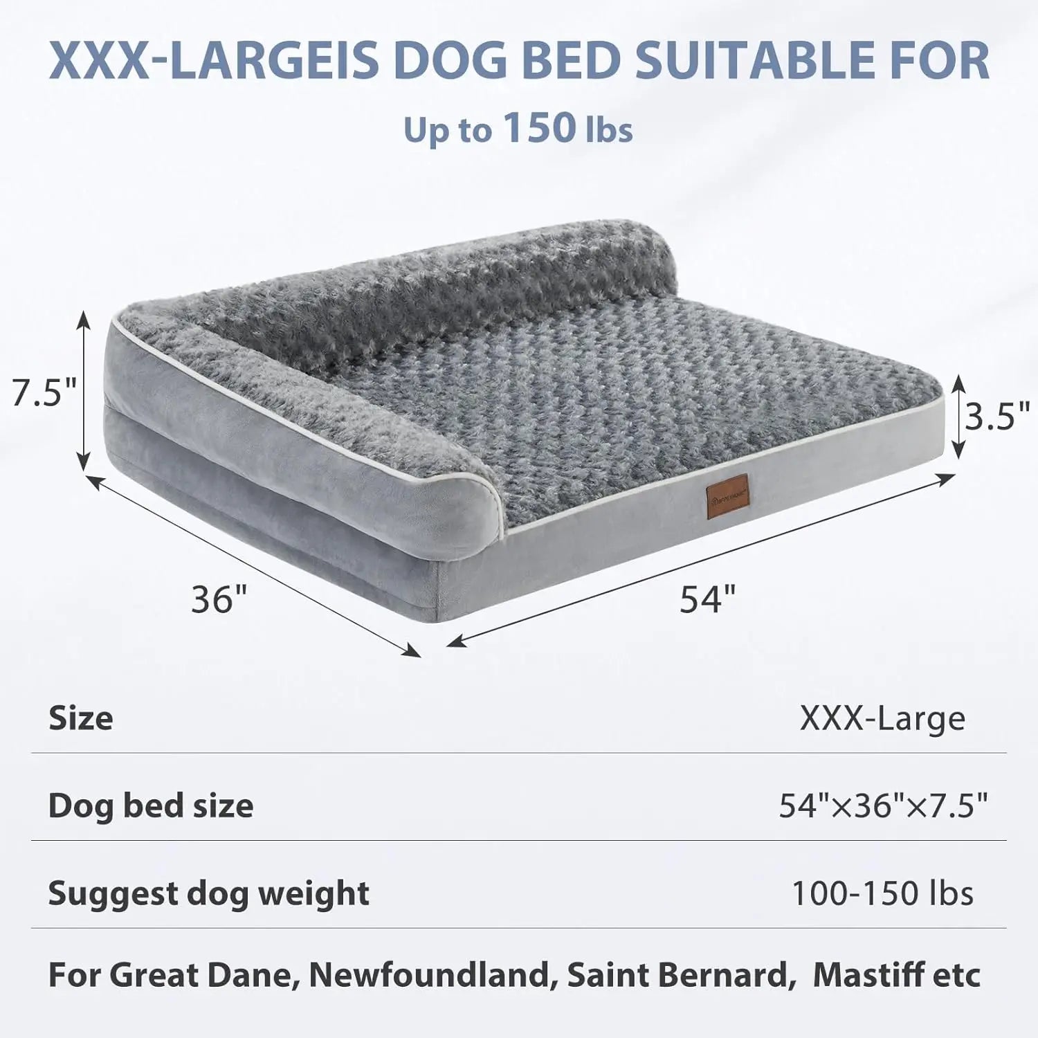 Orthopedic L-Shaped Dog Bed for Large Dogs - Waterproof Sofa with Velvet Top, Pressure Relief Orthopedic Foam, Joint Support, Removable Washable Cover, Self-Warming Soft Surface, Non-Slip Bottom,Summervibes