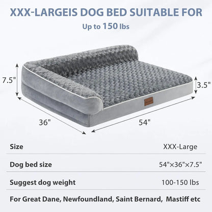 Orthopedic L-Shaped Dog Bed for Large Dogs - Waterproof Sofa with Velvet Top, Pressure Relief Orthopedic Foam, Joint Support, Removable Washable Cover, Self-Warming Soft Surface, Non-Slip Bottom,Summervibes