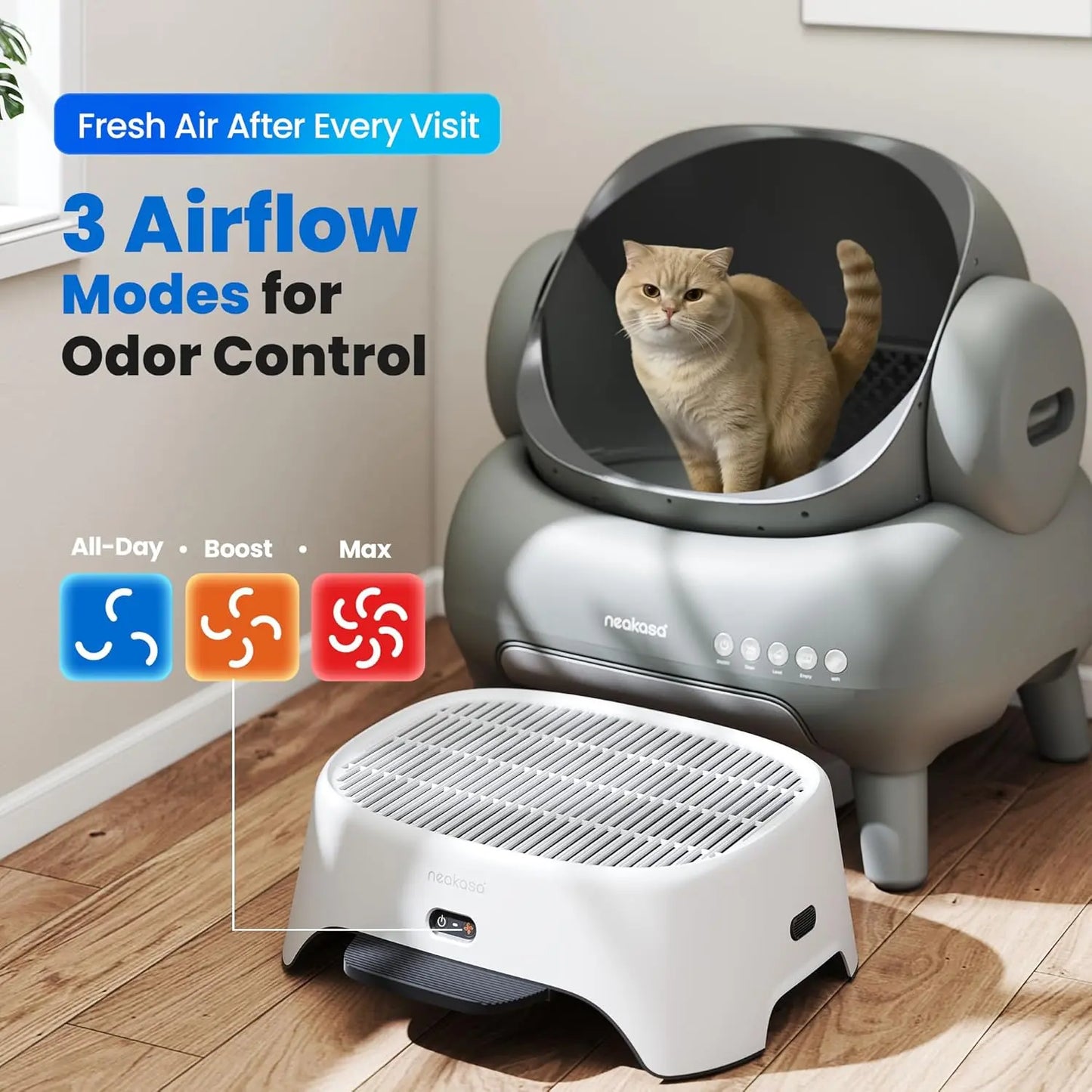 Neakasa Airstep Pet Air Purifier with Three Modes for Odor, Dust, and Pet Hair Control, Compatible with M1 Plus, M1 Lite, and Most Automatic and Traditional Litter Boxes