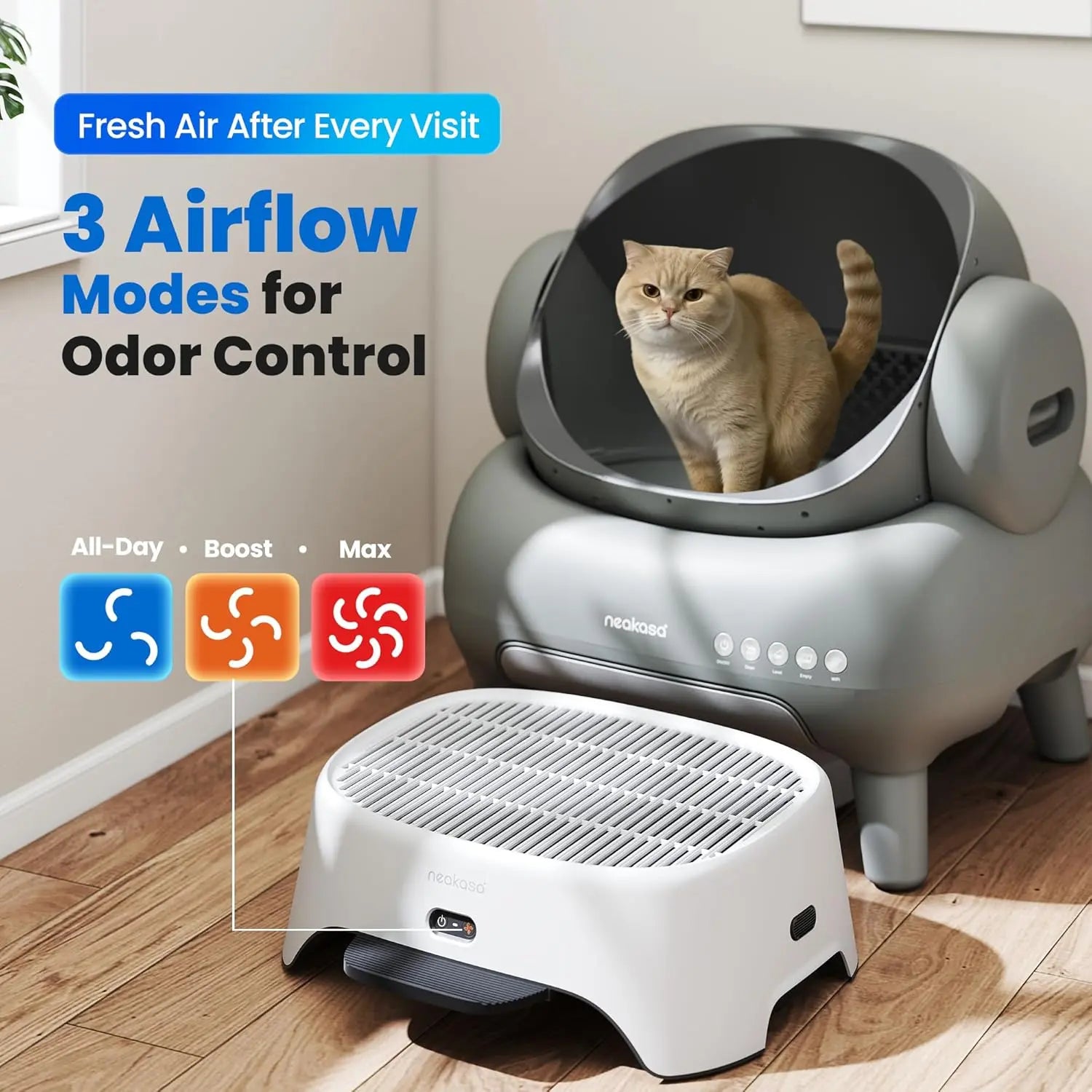 Neakasa Airstep Pet Air Purifier with Three Modes for Odor, Dust, and Pet Hair Control, Compatible with M1 Plus, M1 Lite, and Most Automatic and Traditional Litter Boxes