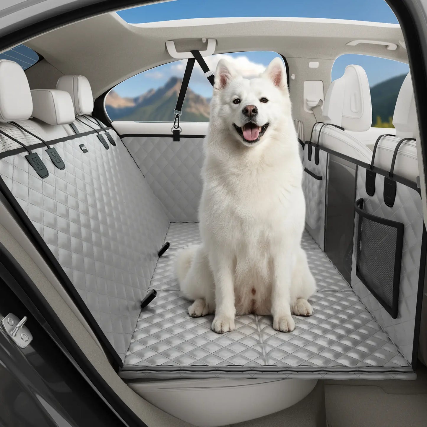 Pecute Pet Car Seat Cover Waterproof Dog Backseat Hammock with Mesh Window & Storage Pocket, 600D Non-Slip for Car/Truck, Easy to Install Washable,Summervibes,Petlovers,Summervibes
