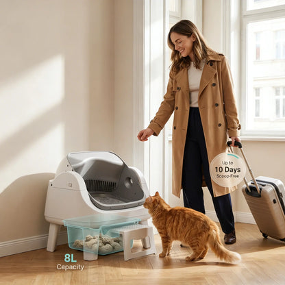 Petpivot Autoscooper 12 Lite Open Top Self-Cleaning Cat Litter Box with Automatic Operation, 7 Pairs of Safety Sensors, Anti-Pinch Protection, and Easy Access Step for Senior Cats