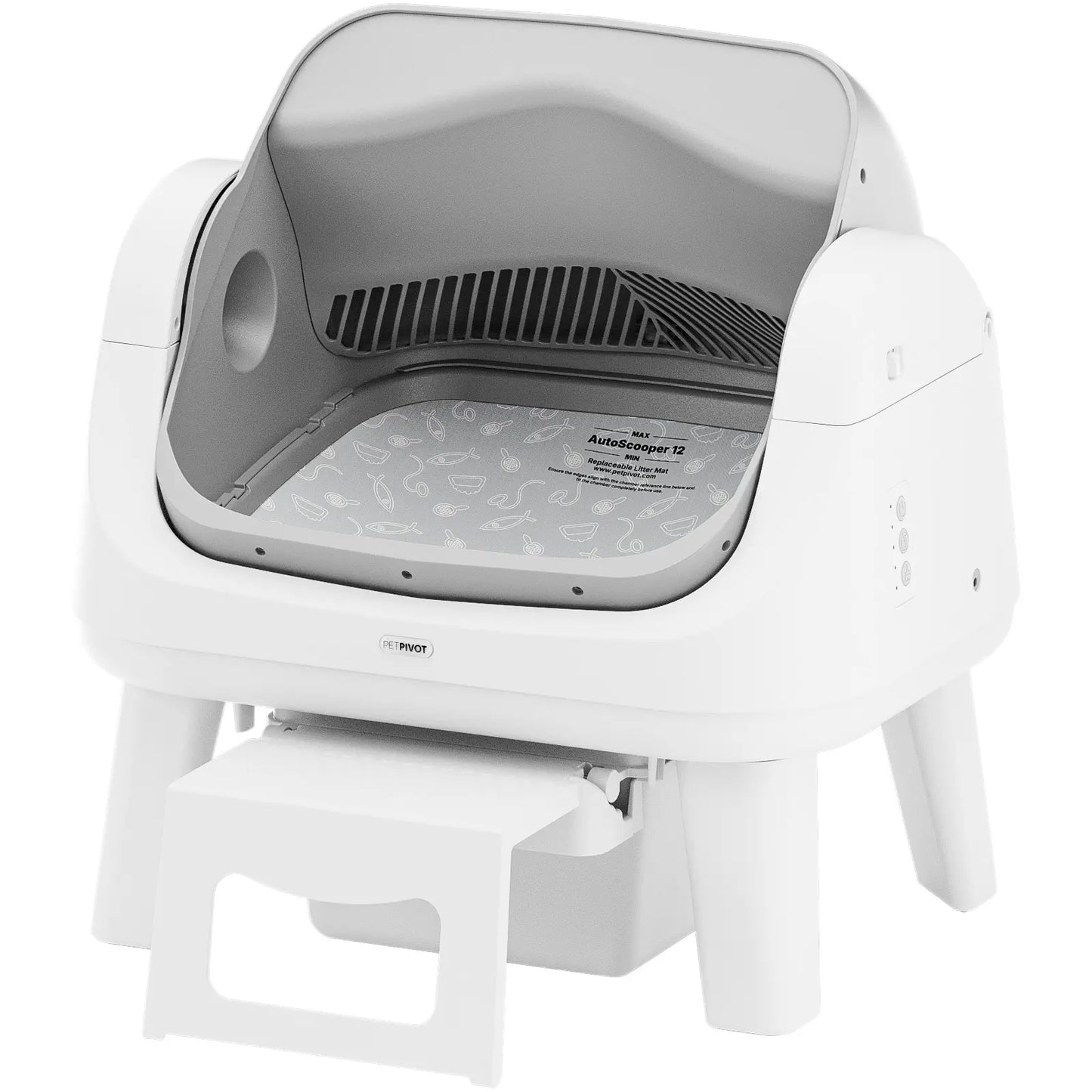 Petpivot Autoscooper 12 Lite Open Top Self-Cleaning Cat Litter Box with Automatic Operation, 7 Pairs of Safety Sensors, Anti-Pinch Protection, and Easy Access Step for Senior Cats