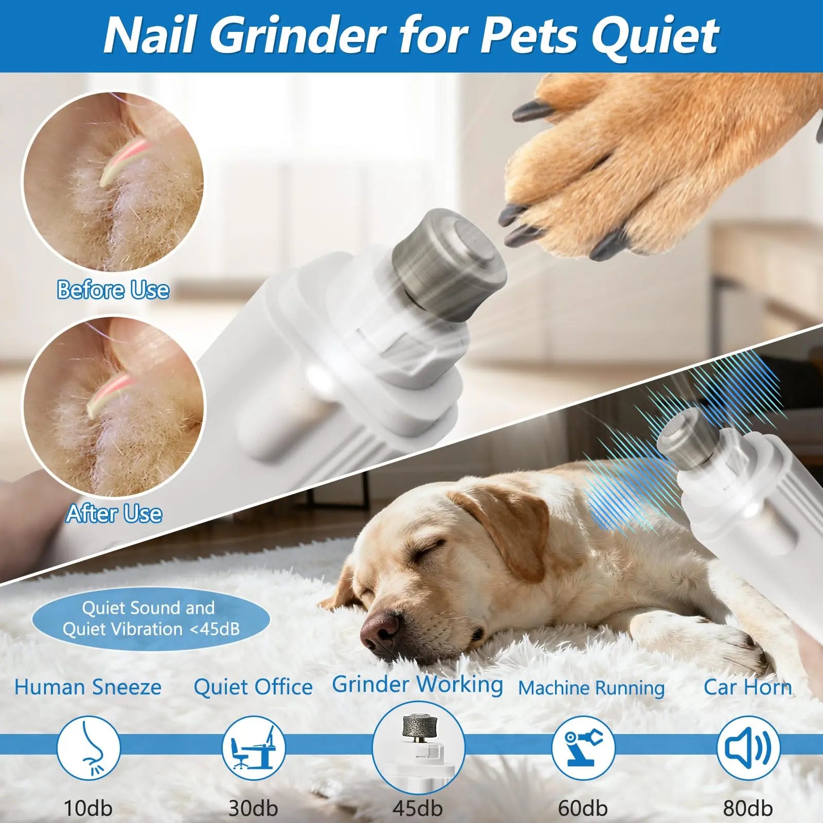 Petpulse 2-In-1 LED Pet Nail Grinder– Precise Dog & Cat Nail Trimmer with Non-Slip Handle for Safe, Easy Home Grooming
