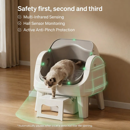 Petpivot Autoscooper 12 Lite Open Top Self-Cleaning Cat Litter Box with Automatic Operation, 7 Pairs of Safety Sensors, Anti-Pinch Protection, and Easy Access Step for Senior Cats