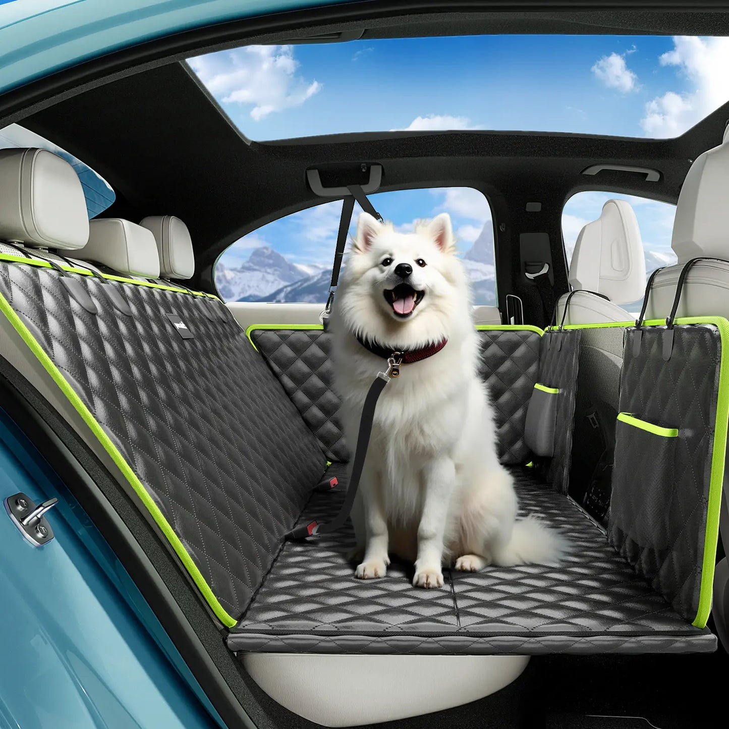 Pecute Pet Car Seat Cover Waterproof Dog Backseat Hammock with Mesh Window & Storage Pocket, 600D Non-Slip for Car/Truck, Easy to Install Washable,Summervibes,Petlovers,Summervibes
