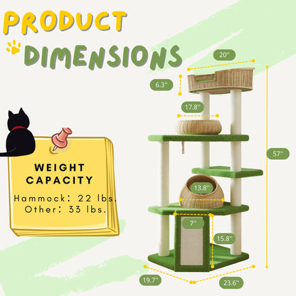 Muticor 57/74/81-Inch Cat Tree Tower with Wicker Baskets & Plush Lamb Wool Perches #Summervibes