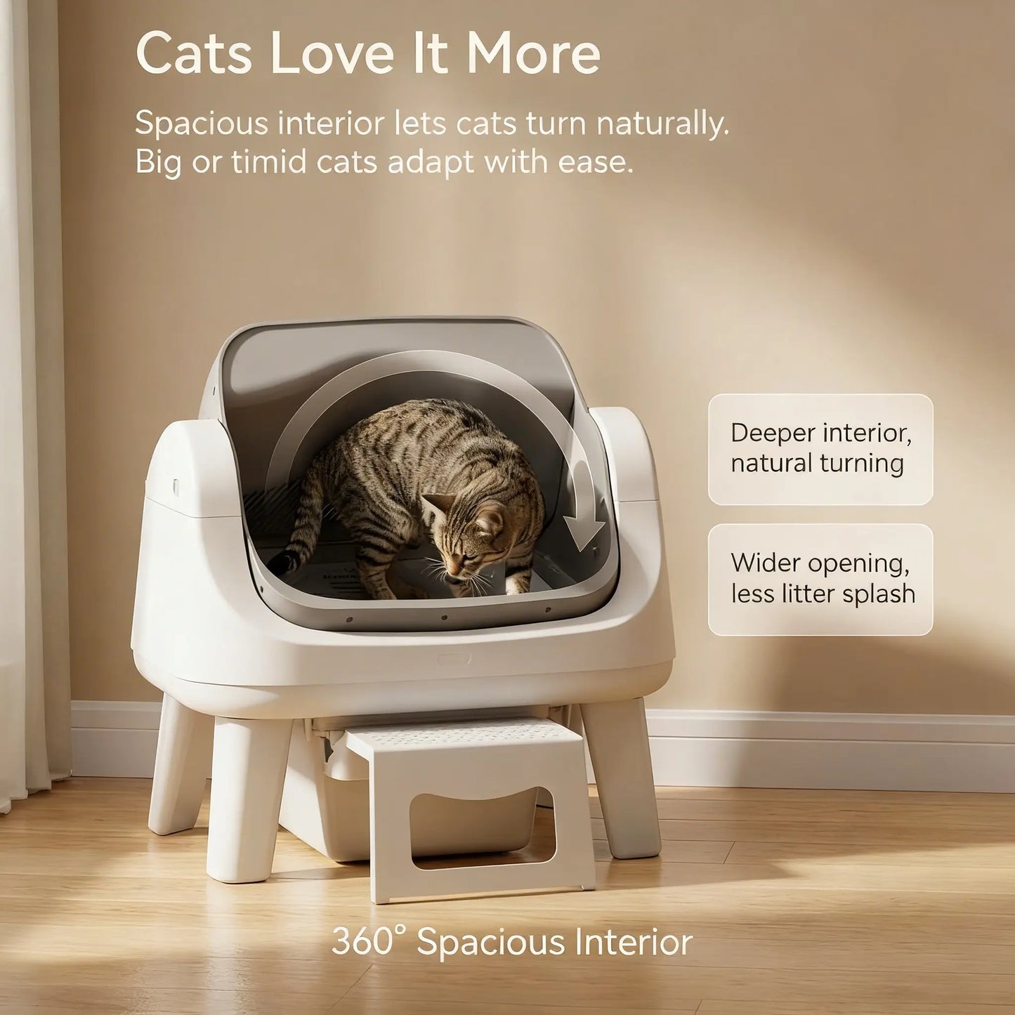 Petpivot Autoscooper 12 Lite Open Top Self-Cleaning Cat Litter Box with Automatic Operation, 7 Pairs of Safety Sensors, Anti-Pinch Protection, and Easy Access Step for Senior Cats