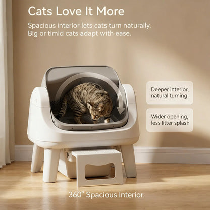 Petpivot Autoscooper 12 Lite Open Top Self-Cleaning Cat Litter Box with Automatic Operation, 7 Pairs of Safety Sensors, Anti-Pinch Protection, and Easy Access Step for Senior Cats