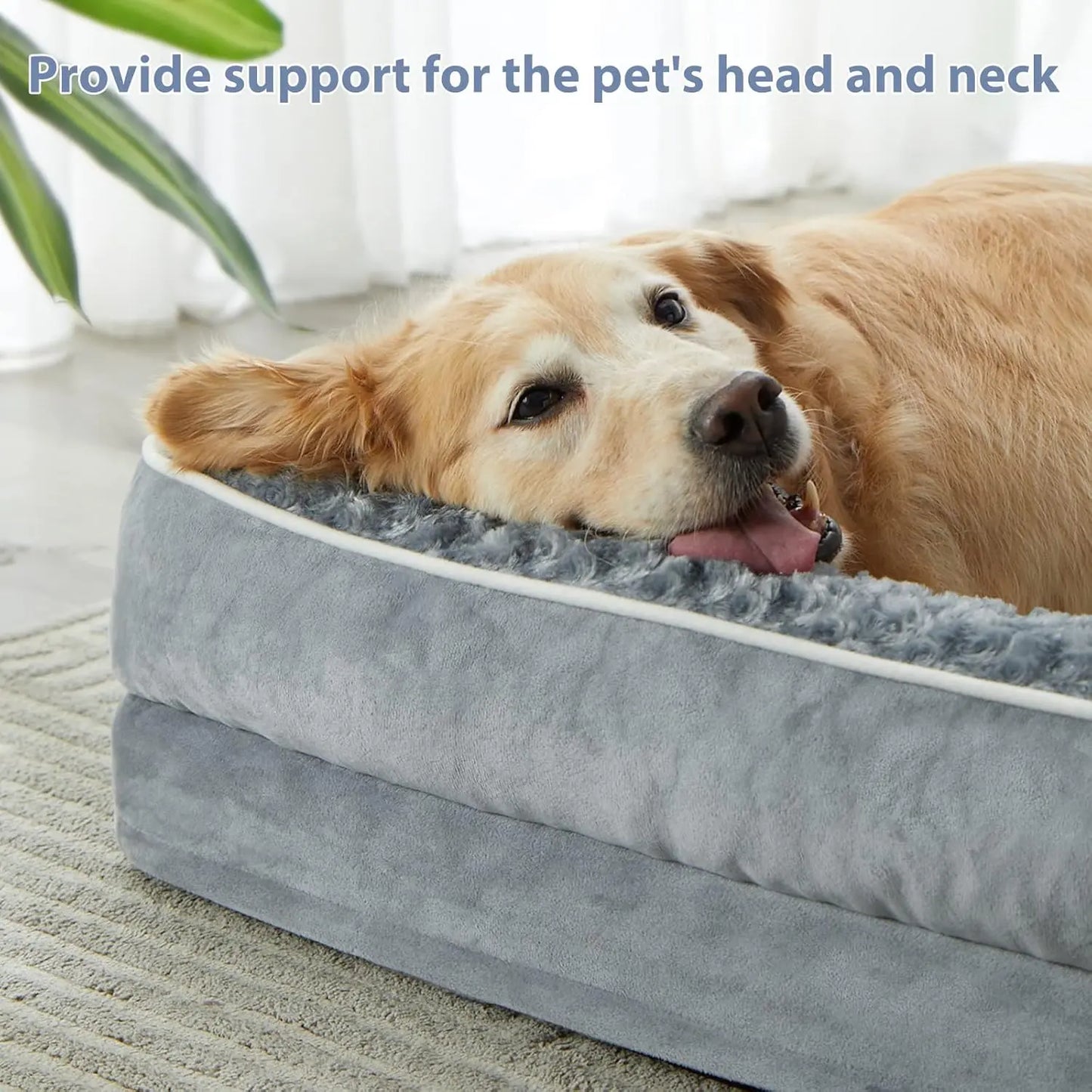 Orthopedic L-Shaped Dog Bed for Large Dogs - Waterproof Sofa with Velvet Top, Pressure Relief Orthopedic Foam, Joint Support, Removable Washable Cover, Self-Warming Soft Surface, Non-Slip Bottom,Summervibes