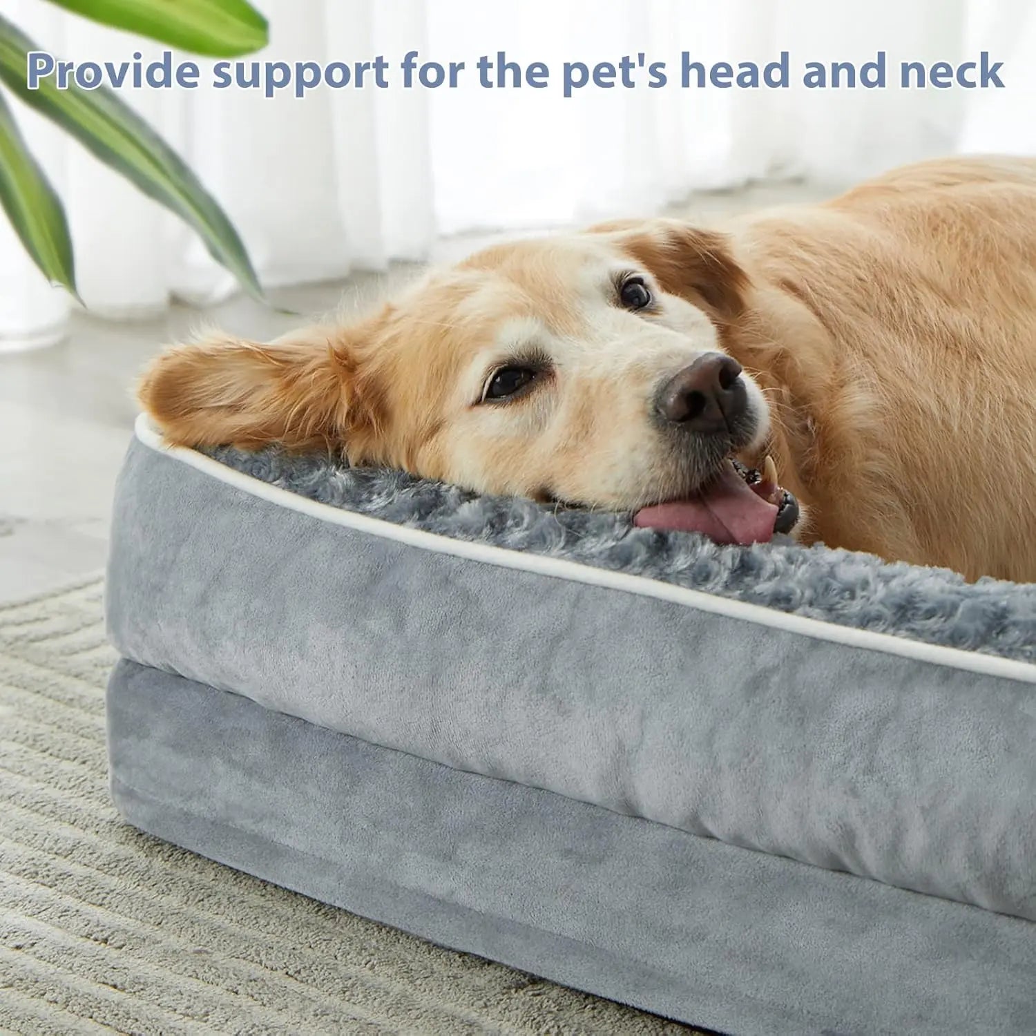 Orthopedic L-Shaped Dog Bed for Large Dogs - Waterproof Sofa with Velvet Top, Pressure Relief Orthopedic Foam, Joint Support, Removable Washable Cover, Self-Warming Soft Surface, Non-Slip Bottom,Summervibes