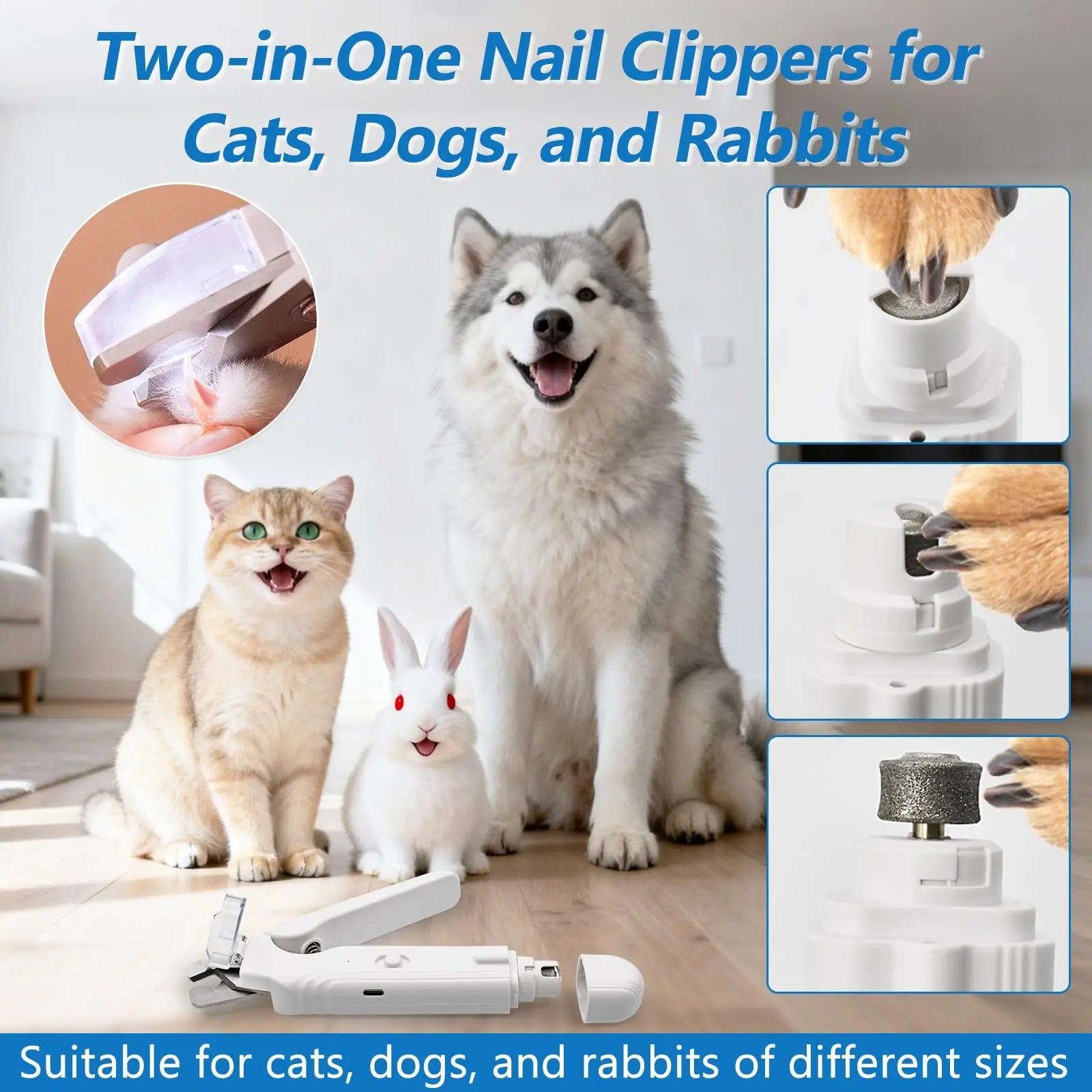 Petpulse 2-In-1 LED Pet Nail Grinder– Precise Dog & Cat Nail Trimmer with Non-Slip Handle for Safe, Easy Home Grooming