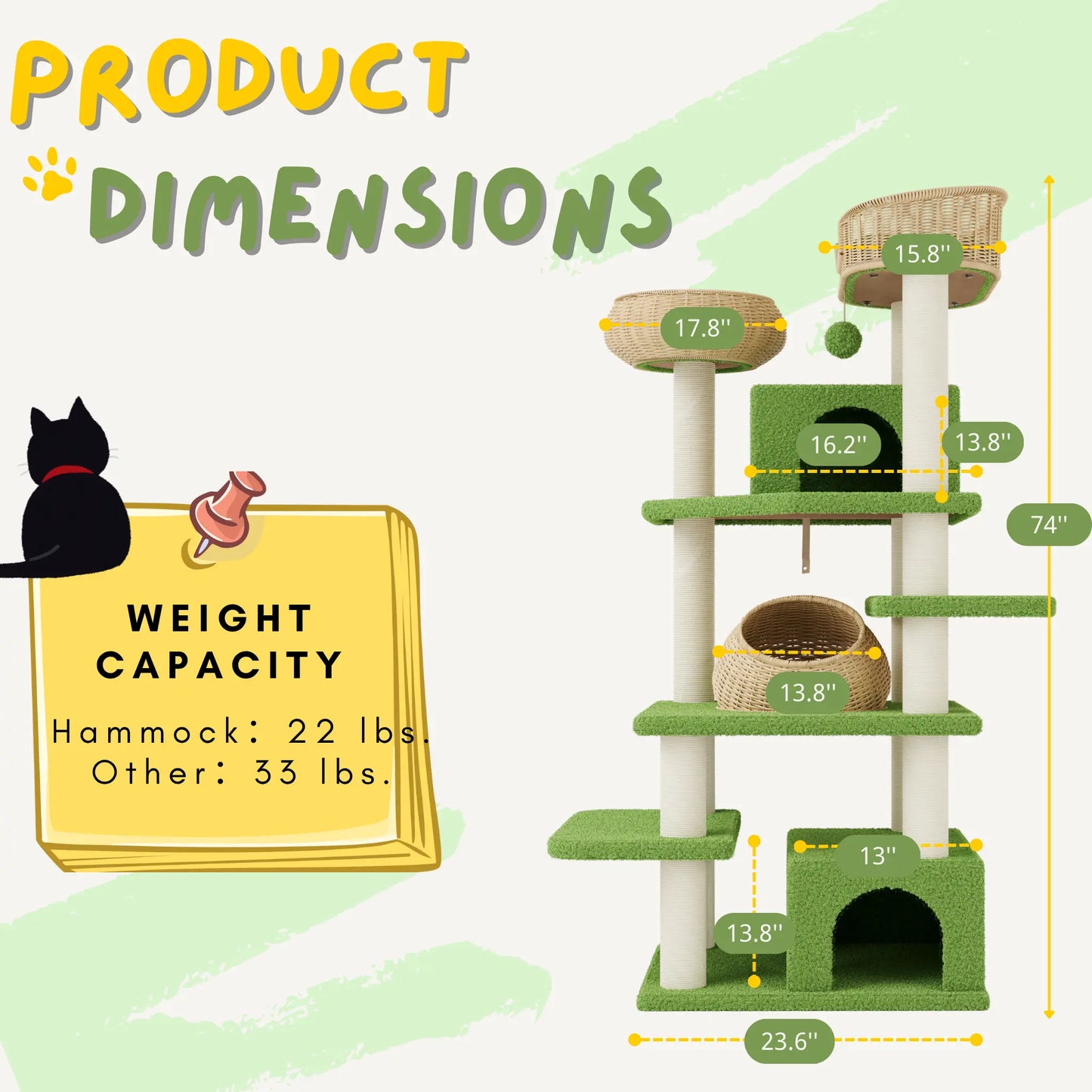 Muticor 57/74/81-Inch Cat Tree Tower with Wicker Baskets & Plush Lamb Wool Perches #Summervibes