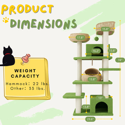Muticor 57/74/81-Inch Cat Tree Tower with Wicker Baskets & Plush Lamb Wool Perches #Summervibes