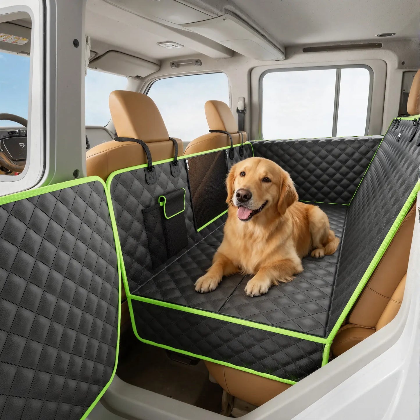 Pecute Pet Car Seat Cover Waterproof Dog Backseat Hammock with Mesh Window & Storage Pocket, 600D Non-Slip for Car/Truck, Easy to Install Washable,Summervibes,Petlovers,Summervibes