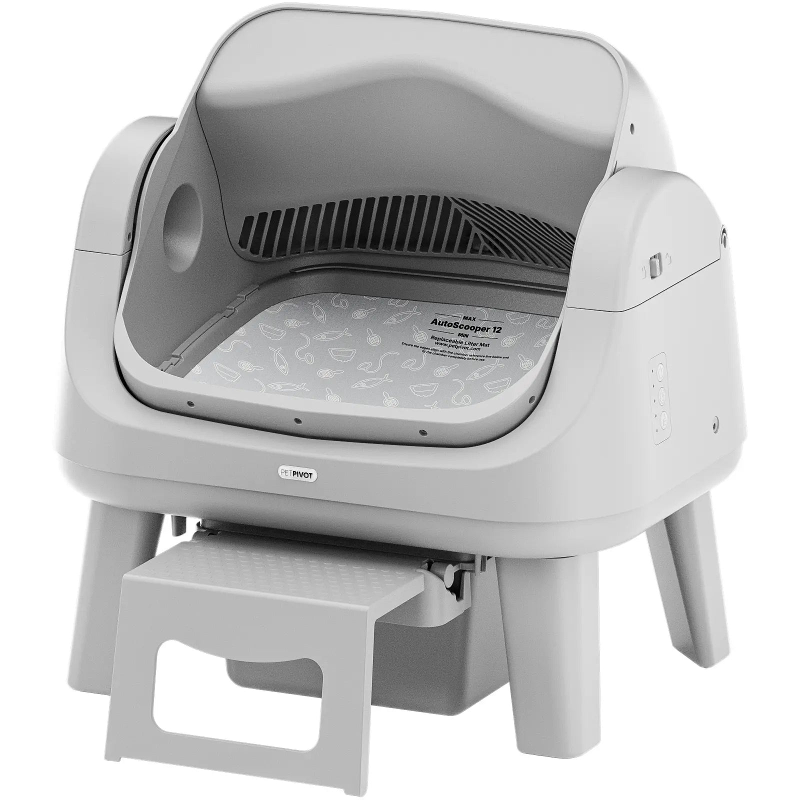 Petpivot Autoscooper 12 Lite Open Top Self-Cleaning Cat Litter Box with Automatic Operation, 7 Pairs of Safety Sensors, Anti-Pinch Protection, and Easy Access Step for Senior Cats