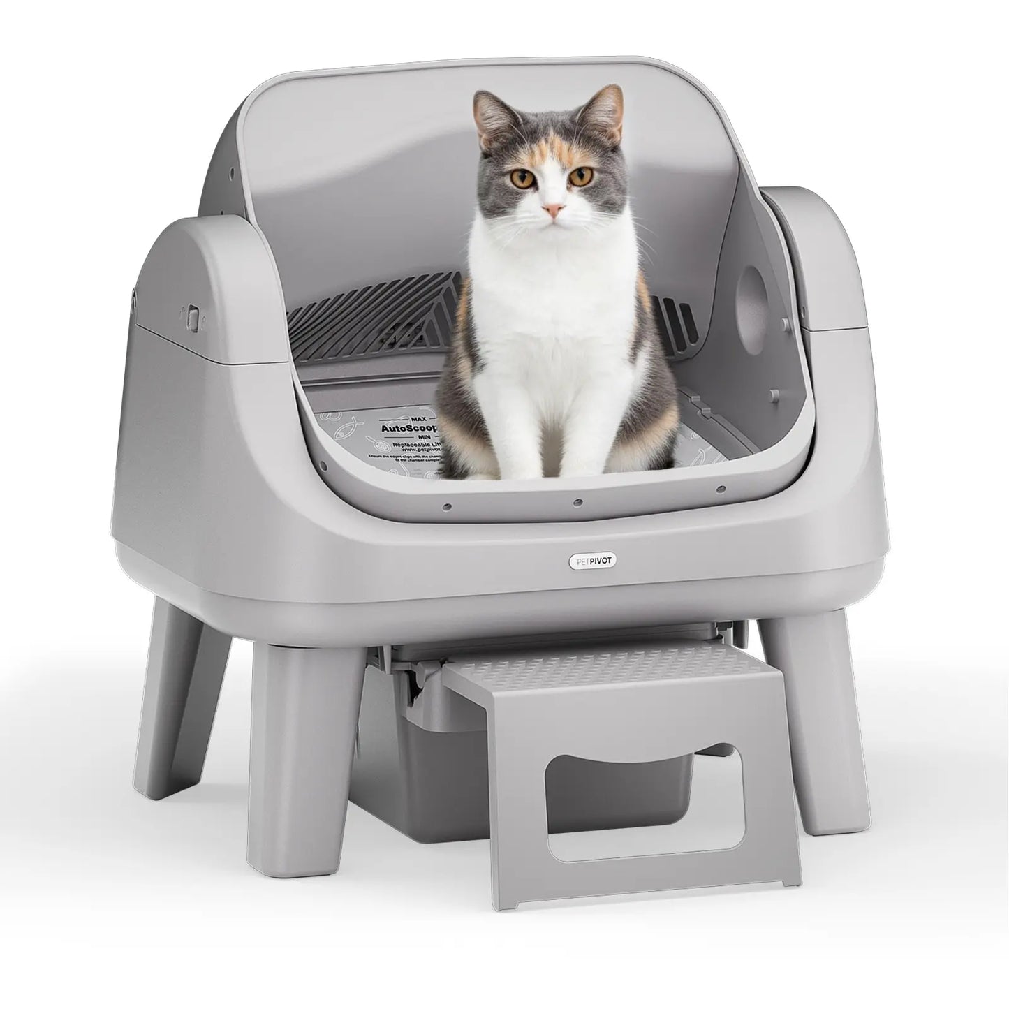 Petpivot Autoscooper 12 Lite Open Top Self-Cleaning Cat Litter Box with Automatic Operation, 7 Pairs of Safety Sensors, Anti-Pinch Protection, and Easy Access Step for Senior Cats