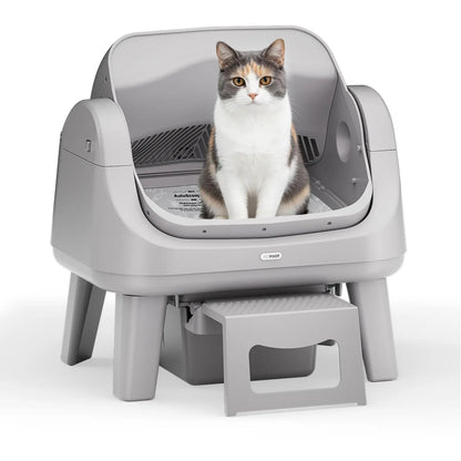 Petpivot Autoscooper 12 Lite Open Top Self-Cleaning Cat Litter Box with Automatic Operation, 7 Pairs of Safety Sensors, Anti-Pinch Protection, and Easy Access Step for Senior Cats
