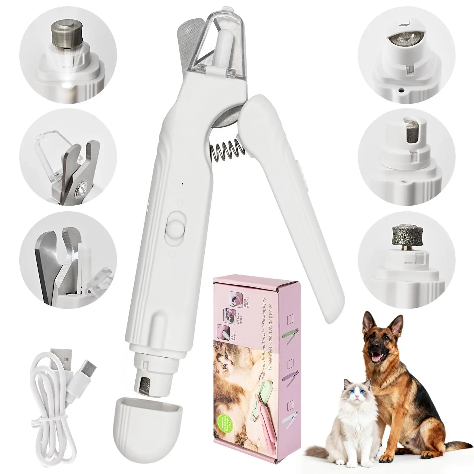 Petpulse 2-In-1 LED Pet Nail Grinder– Precise Dog & Cat Nail Trimmer with Non-Slip Handle for Safe, Easy Home Grooming