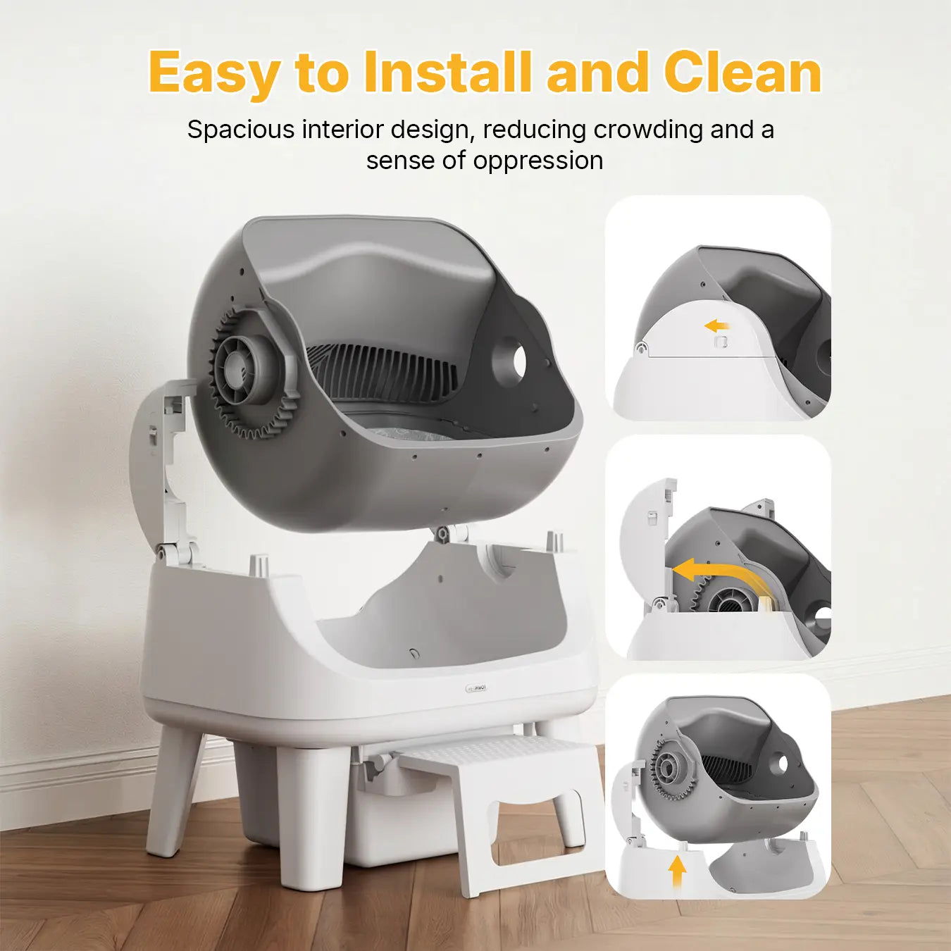 Petpivot Autoscooper 12 Lite Open Top Self-Cleaning Cat Litter Box with Automatic Operation, 7 Pairs of Safety Sensors, Anti-Pinch Protection, and Easy Access Step for Senior Cats