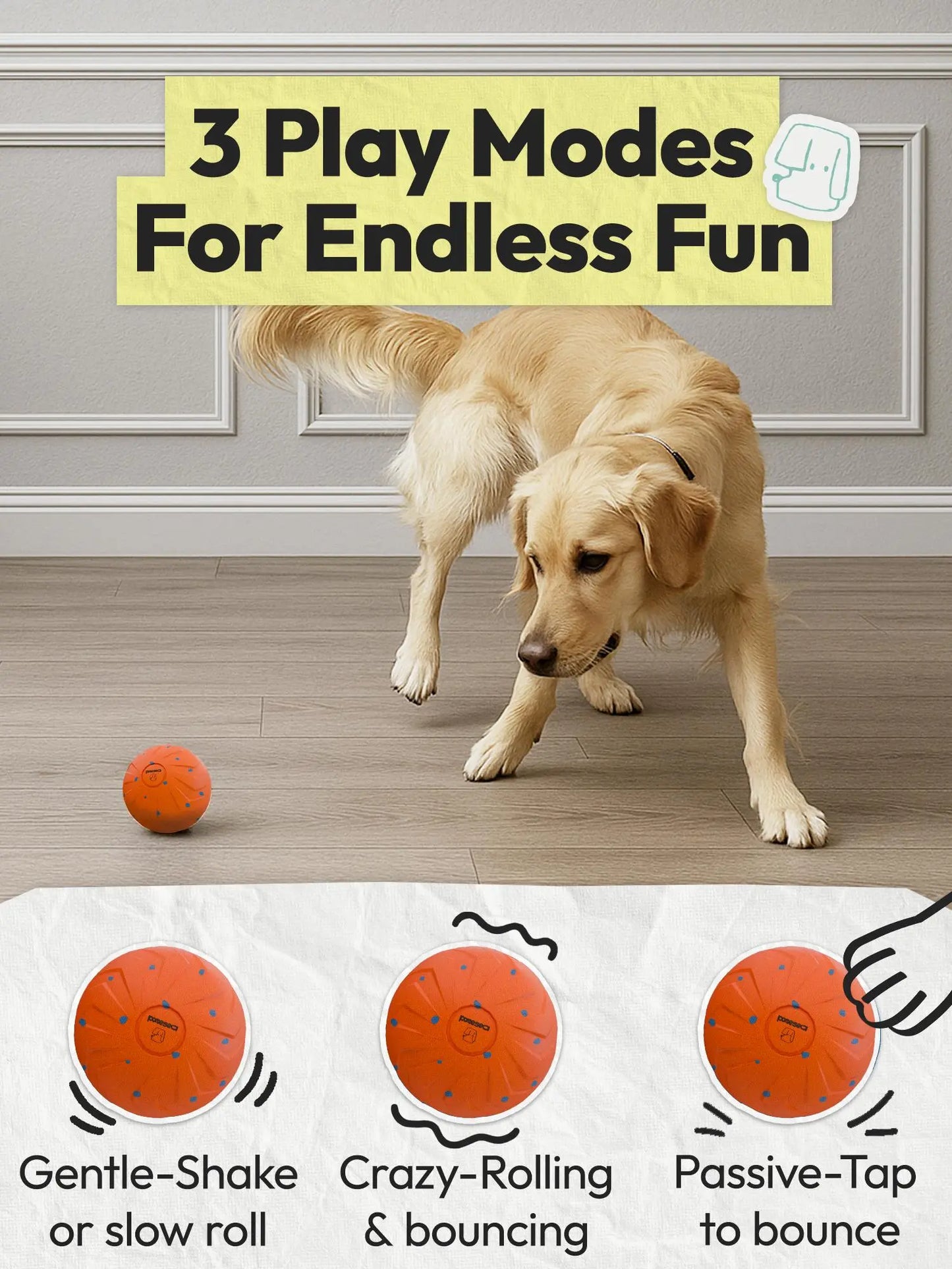 Smart Interactive Dog Toy Ball: Automatically Moves, Bounces and Spins to Keep Your Dog Active and Entertained. Durable E‑TPU Material, IPX7 Waterproof, 3 Fun Modes for Endless Indoor and Outdoor Play.