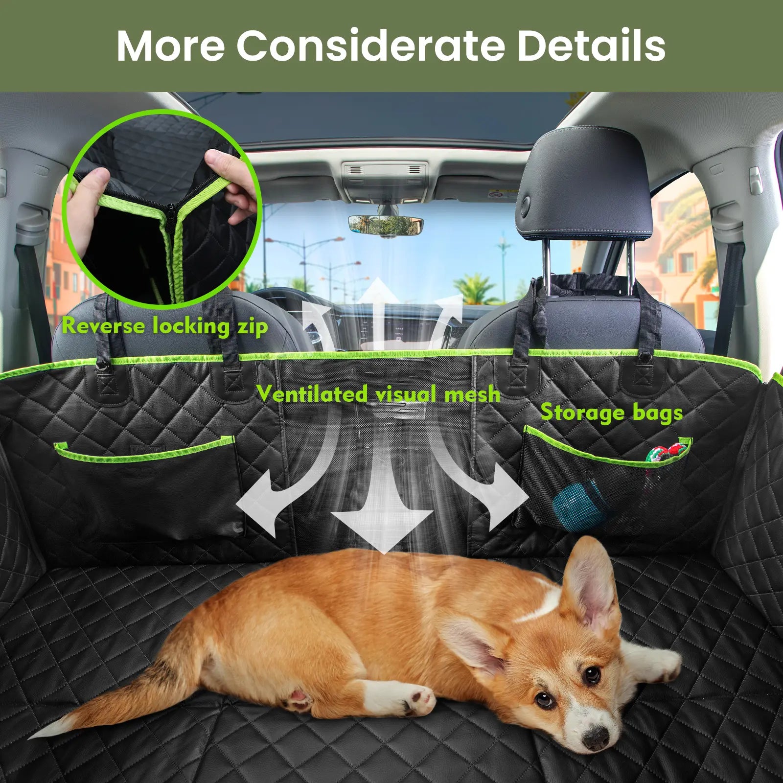 Pecute Pet Car Seat Cover Waterproof Dog Backseat Hammock with Mesh Window & Storage Pocket, 600D Non-Slip for Car/Truck, Easy to Install Washable,Summervibes,Petlovers,Summervibes