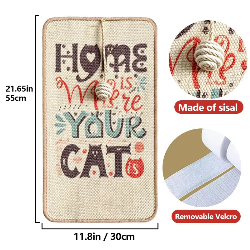 Sisal Cat Scratching Mat - Wall-Mounted Scratch Pad for Furniture and Wall Protection, Non-Slip Design for Indoor Cats and Kittens