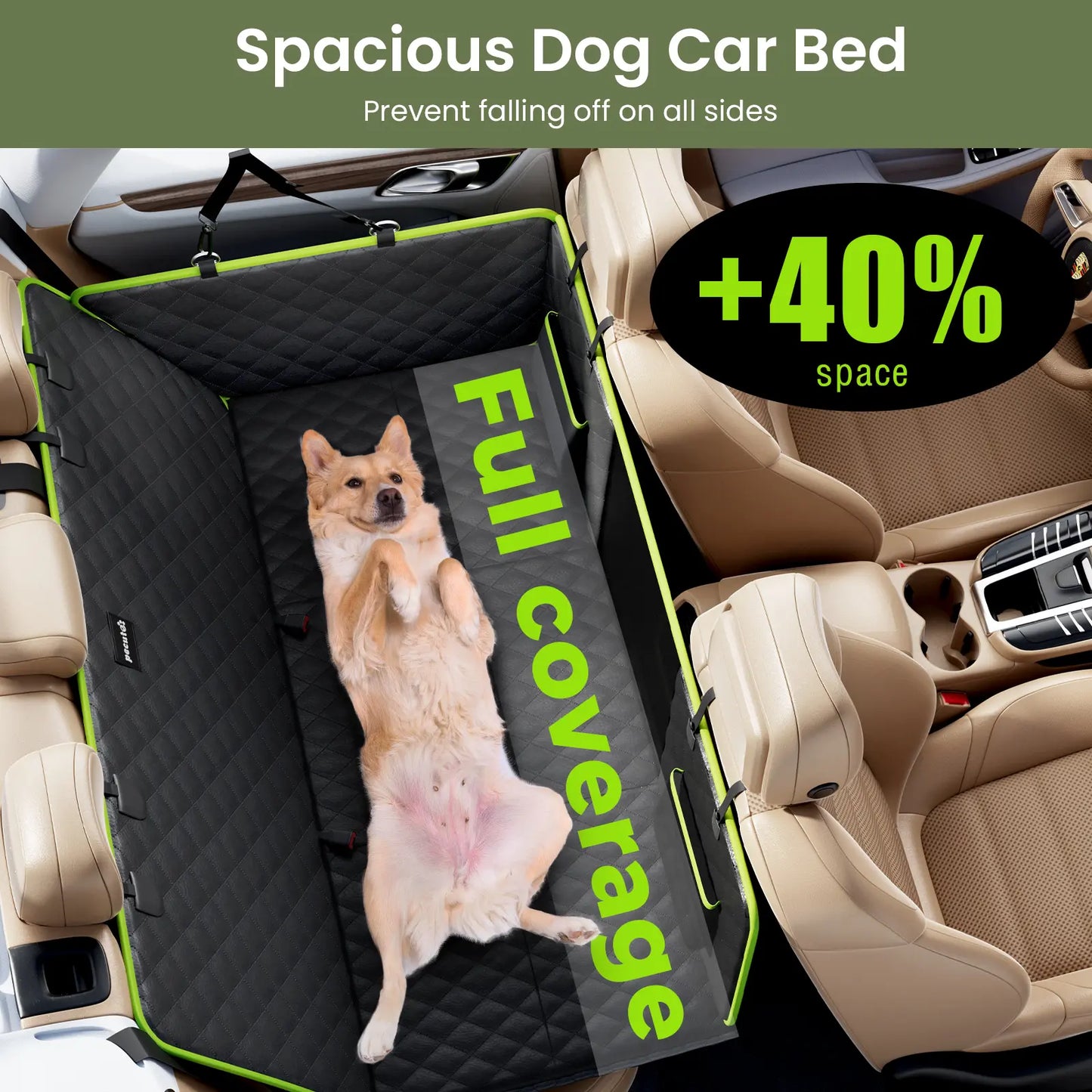 Pecute Pet Car Seat Cover Waterproof Dog Backseat Hammock with Mesh Window & Storage Pocket, 600D Non-Slip for Car/Truck, Easy to Install Washable,Summervibes,Petlovers,Summervibes