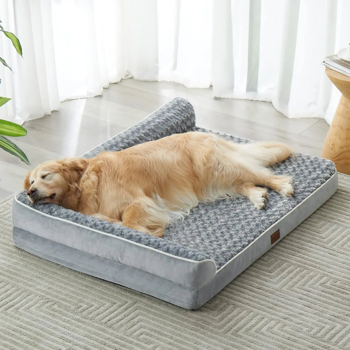 Orthopedic L-Shaped Dog Bed for Large Dogs - Waterproof Sofa with Velvet Top, Pressure Relief Orthopedic Foam, Joint Support, Removable Washable Cover, Self-Warming Soft Surface, Non-Slip Bottom,Summervibes