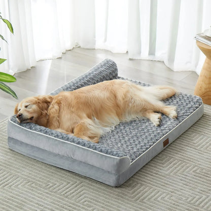 Orthopedic L-Shaped Dog Bed for Large Dogs - Waterproof Sofa with Velvet Top, Pressure Relief Orthopedic Foam, Joint Support, Removable Washable Cover, Self-Warming Soft Surface, Non-Slip Bottom,Summervibes