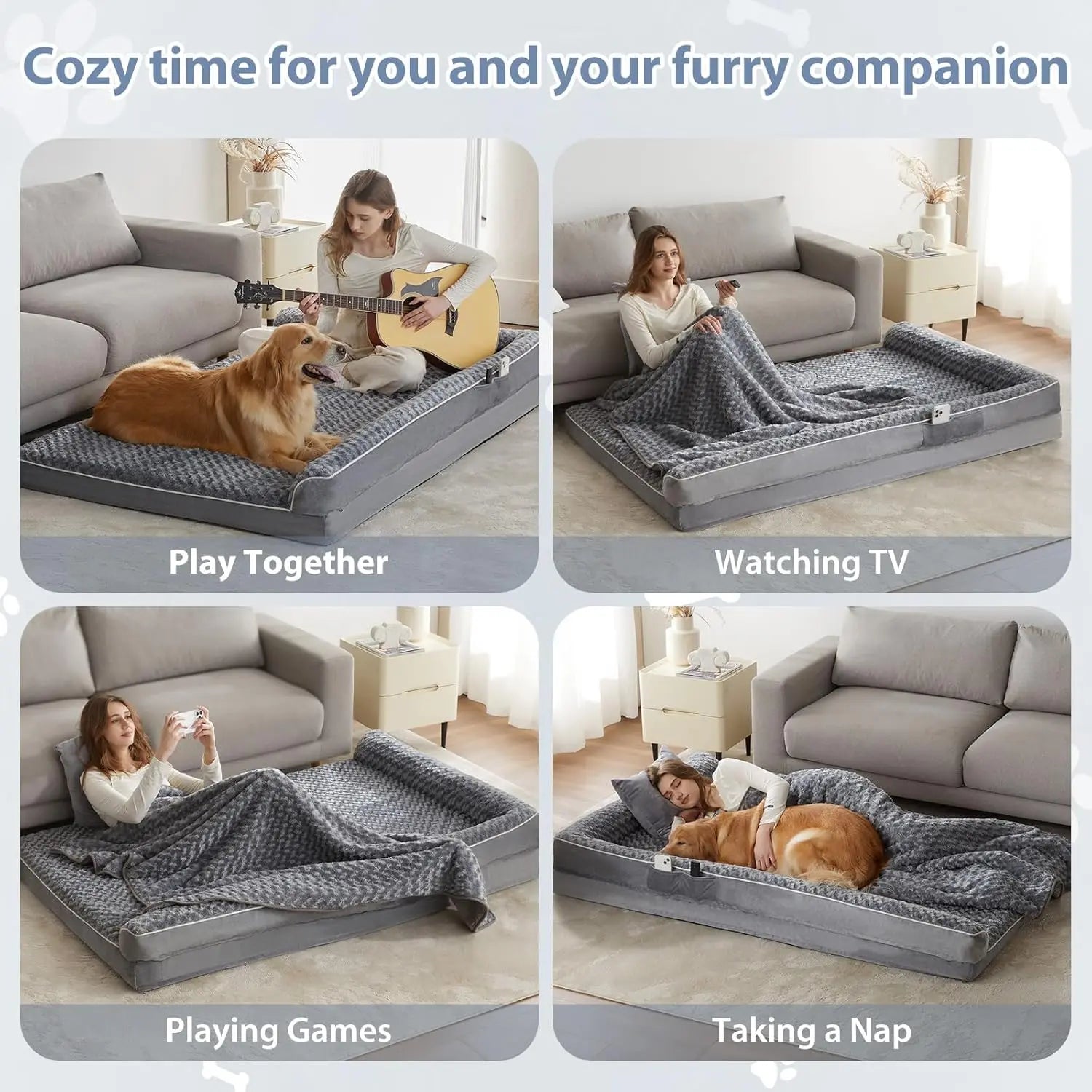 Orthopedic L-Shaped Dog Bed for Large Dogs - Waterproof Sofa with Velvet Top, Pressure Relief Orthopedic Foam, Joint Support, Removable Washable Cover, Self-Warming Soft Surface, Non-Slip Bottom,Summervibes