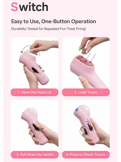 Portable Interactive Pet Treat Launcher - Handheld Press-To-Launch Snack Shooter Toy for Dogs & Adult Cats, Fun Training, Enrichment Playtime, Cat Snack Accessory,Summervibes