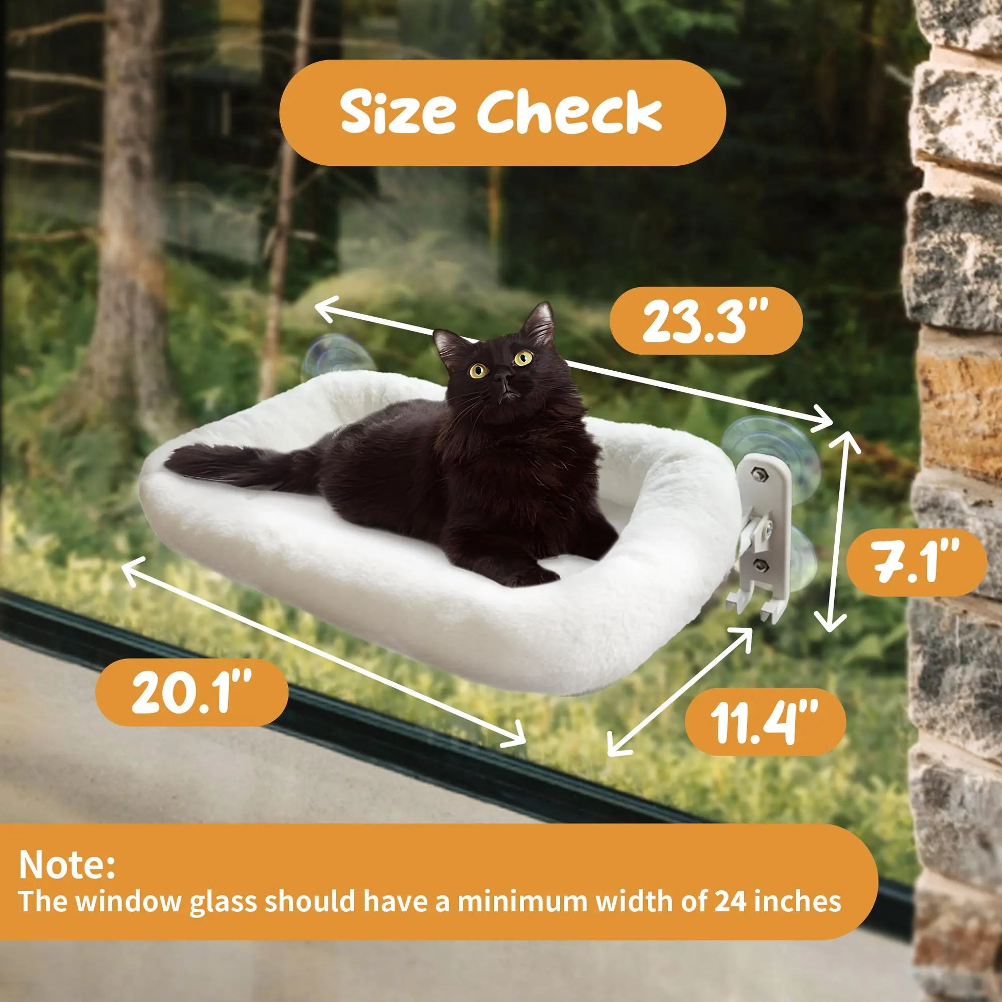 POMESEA Cordless Cat Window Perch with Soft Gray Pad, Durable Metal Frame and 4 Strong Suction Cups, Window Mounted, Washable Cover, Safe and Cozy Resting Spot for Large Indoor Cats.