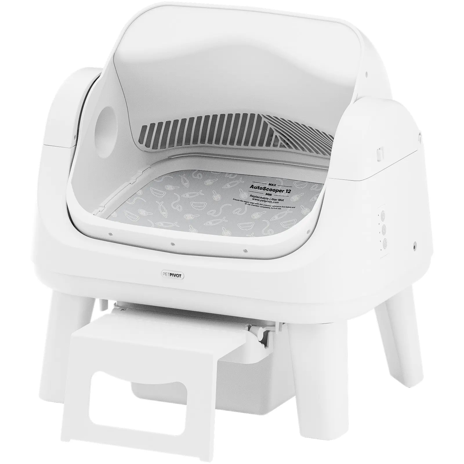 Petpivot Autoscooper 12 Lite Open Top Self-Cleaning Cat Litter Box with Automatic Operation, 7 Pairs of Safety Sensors, Anti-Pinch Protection, and Easy Access Step for Senior Cats